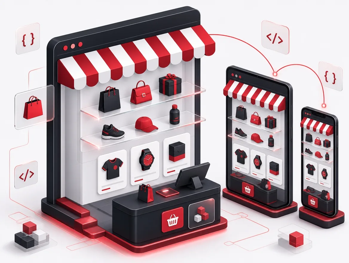 Ecommerce storefront flow from catalogue browsing through cart to checkout