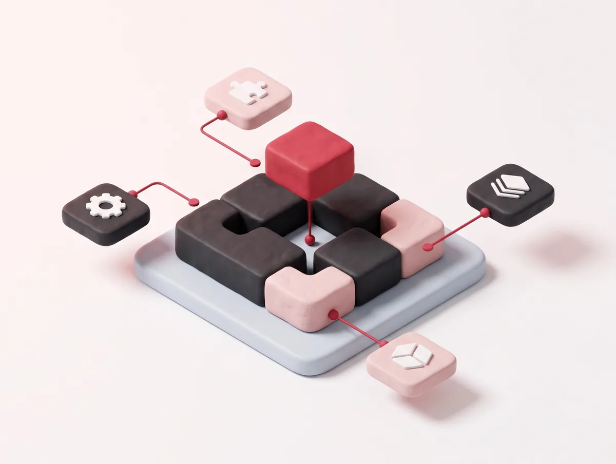 Interlocking modular blocks representing custom software development