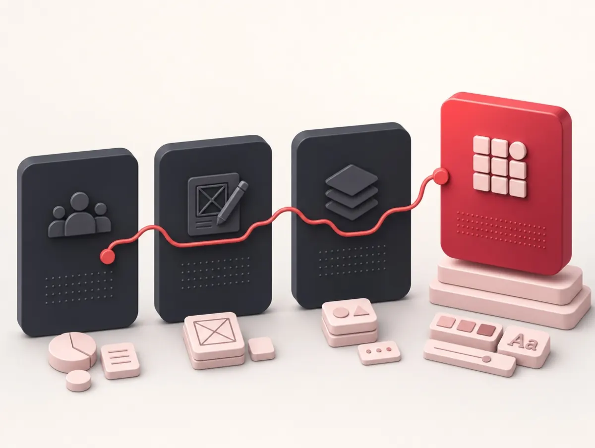 Wireframes and interface elements representing UI UX design services