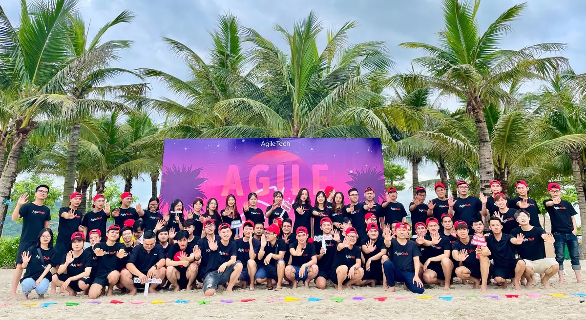 The AgileTech Vietnam team at a company team-building event